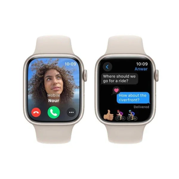 Apple Watch Series 9 GPS + Cellular 45mm Starlight Aluminium Case with Starlight Sport Band – Regular - Tashqila Apple Watch Series 9 GPS + Cellular 45mm Starlight Aluminium Case with Starlight Sport Band – Regular - Tashqila